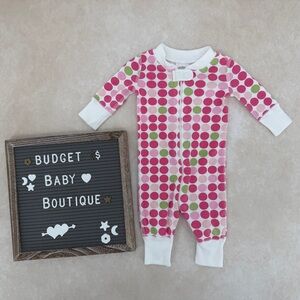 Hanna Andersson Pink and Green Polka Dot Sleeper 50